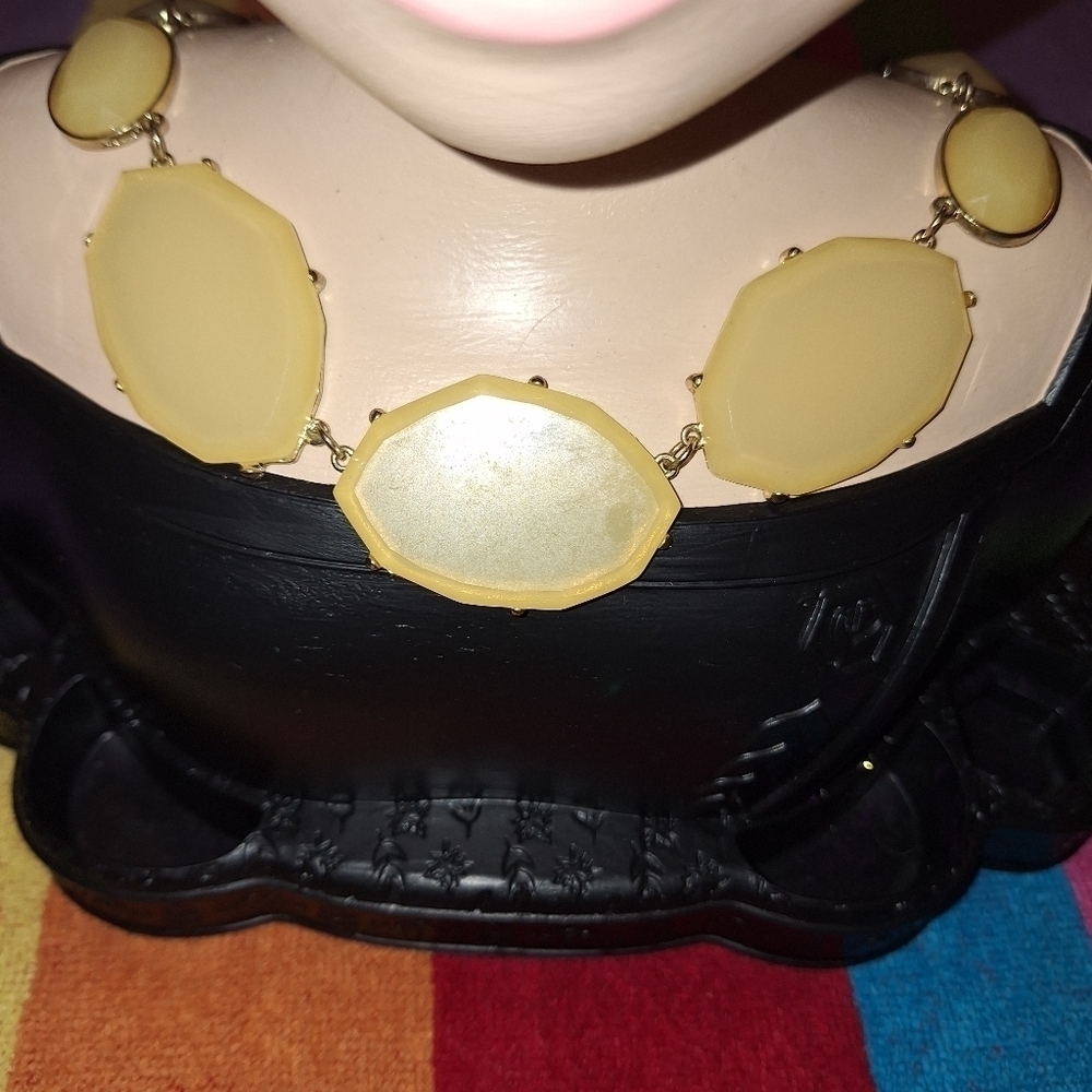 Vintage Gold Tone Chain Flat Stone Necklace